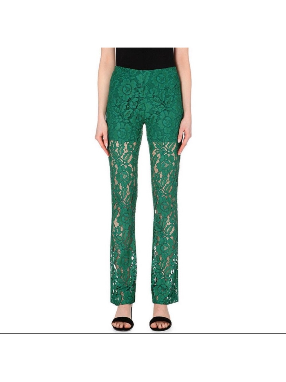 Sandro Paris Green Lace Flare Pants